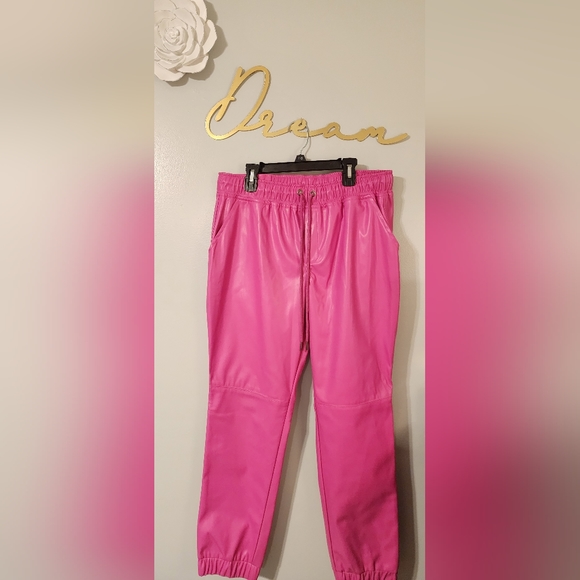 Women's Bubblegum Faux Leather Jogger Pants - Picture 5 of 11